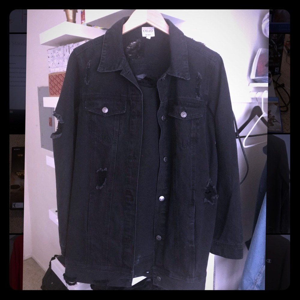 Black distressed jean jacket